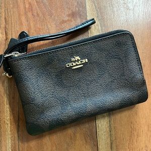 Coach brown and black double zip wristlet